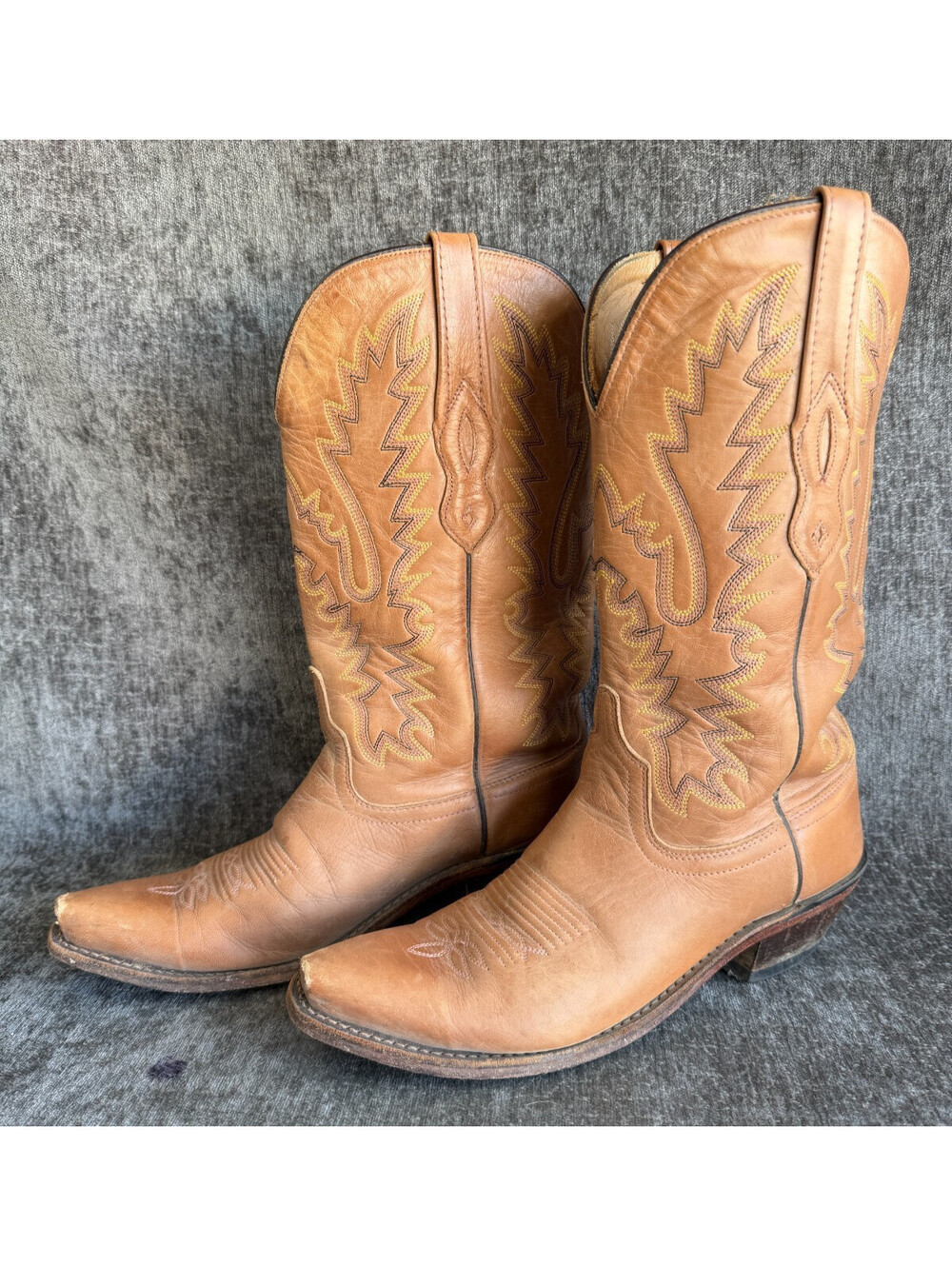 Old West LF1529 Womens Size 8 B Tan Leather Pointed Snip Toe Western Cowboy Boot